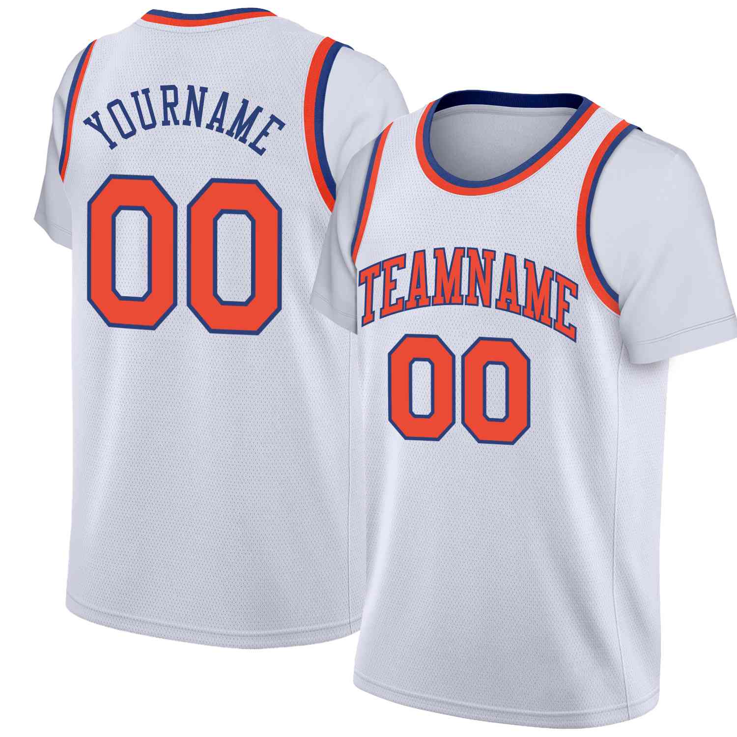 Maillot de basket-ball à fausses manches, haut classique personnalisé, blanc, Orange-bleu, décontracté