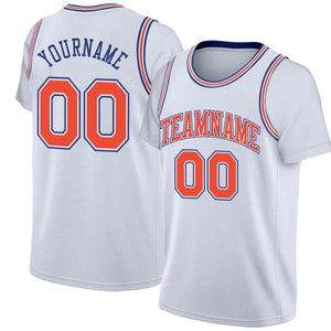 Custom White Orange-White Classic Tops Casual Fake Sleeve Basketball Jersey