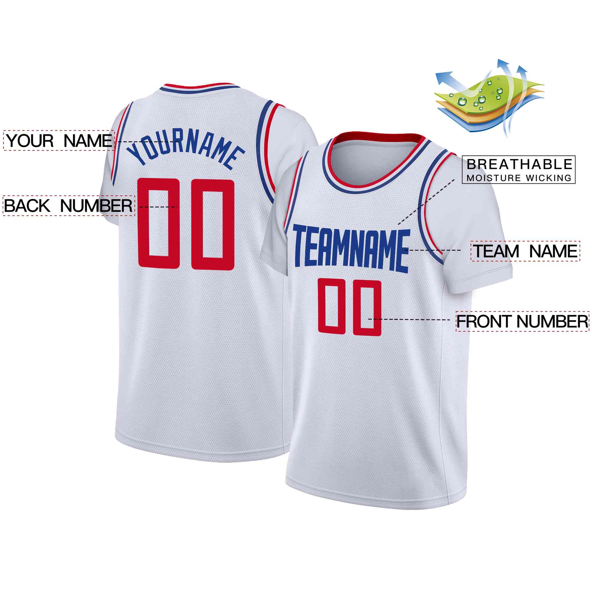 Custom White Blue Classic Tops Casual Fake Sleeve Basketball Jersey