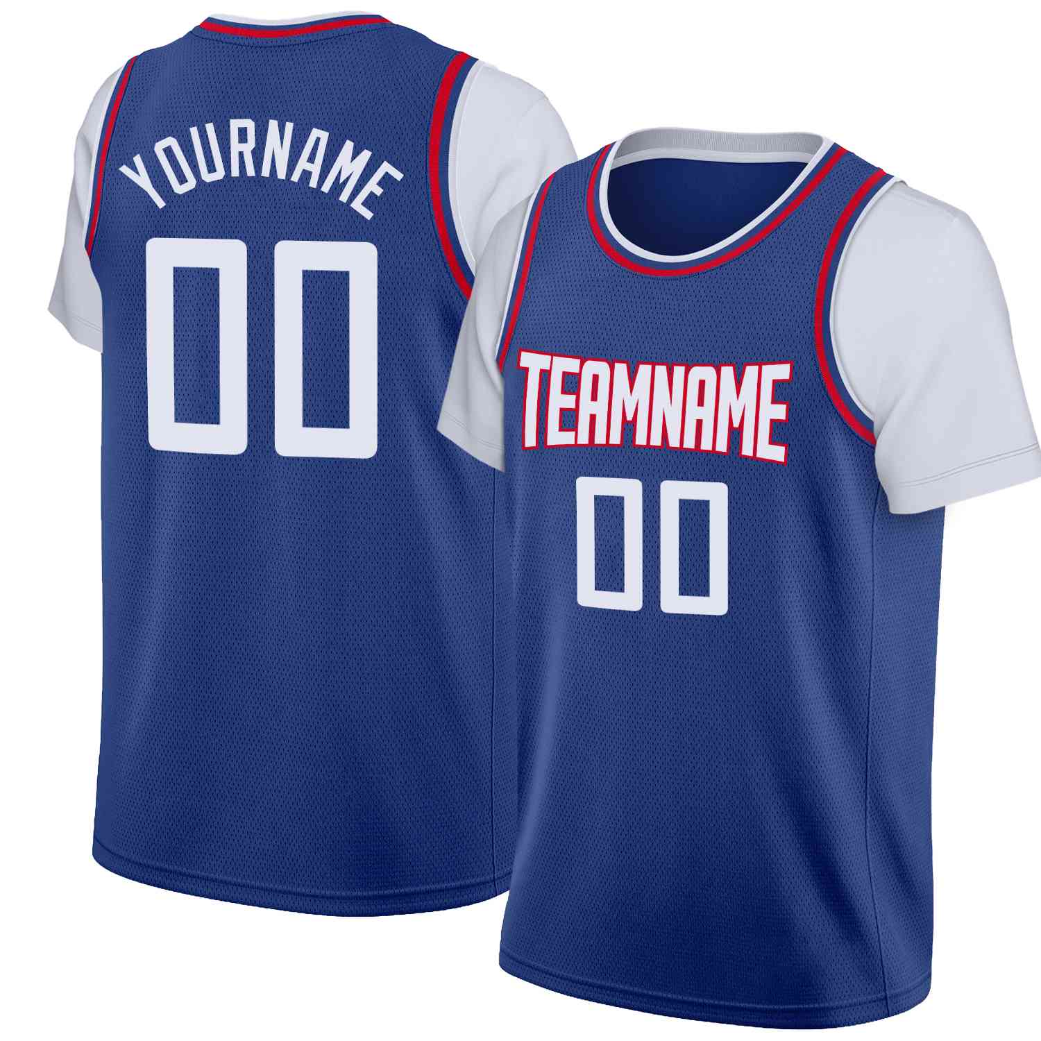 Maillot de basket-ball à fausses manches, haut classique personnalisé bleu blanc-rouge, décontracté