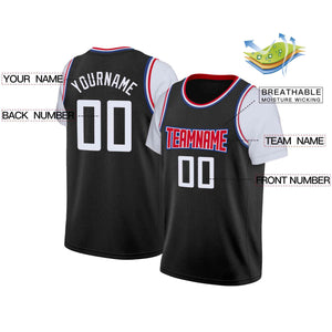 Maillot de basket-ball à fausses manches, personnalisé, noir, rouge et blanc, hauts classiques décontractés