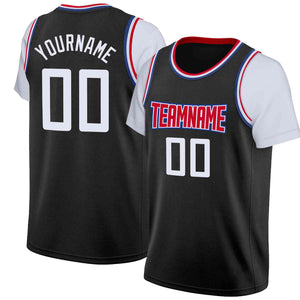 Maillot de basket-ball à fausses manches, personnalisé, noir, rouge et blanc, hauts classiques décontractés