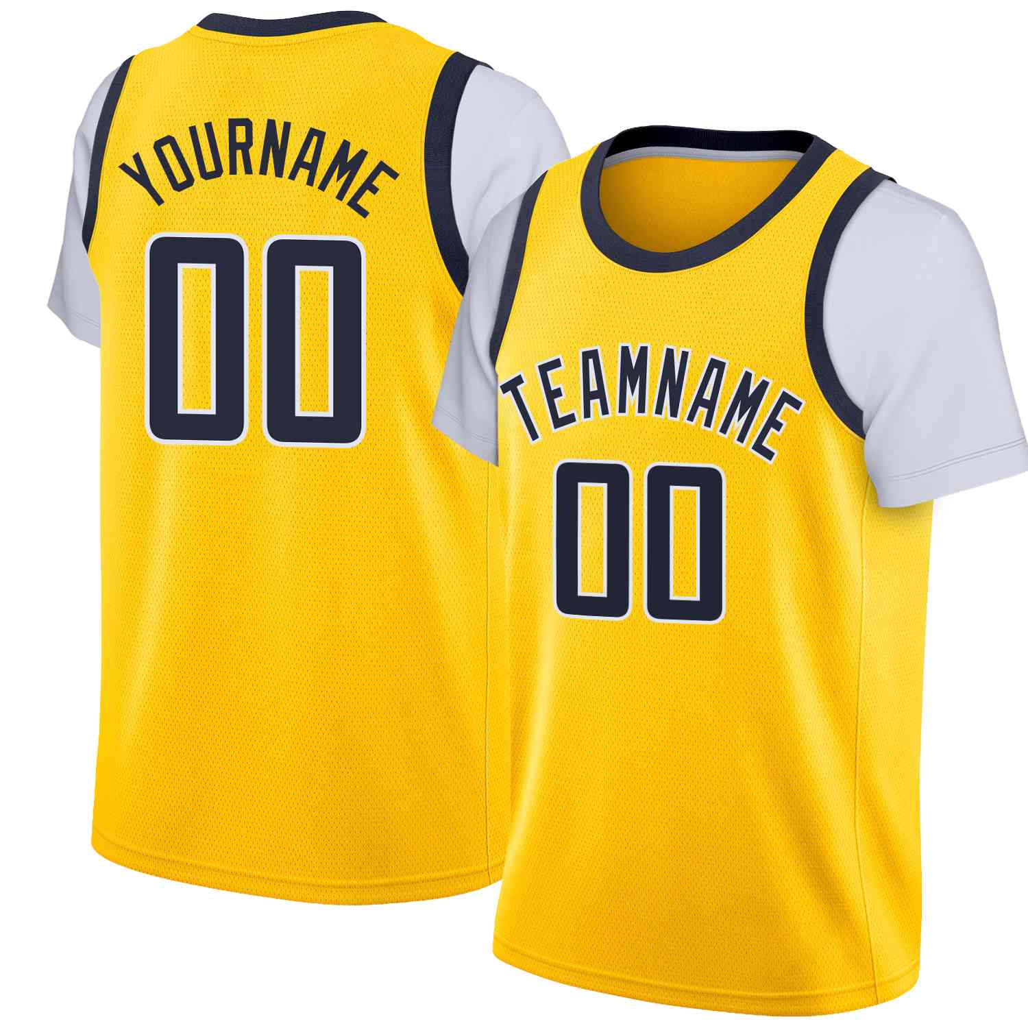 Custom Yellow Navy-White Classic Tops Casual Fake Sleeve Basketball Jersey