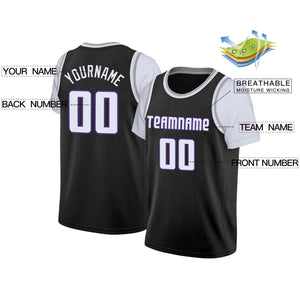 Custom Black White-Purple Classic Tops Casual Fake Sleeve Basketball Jersey