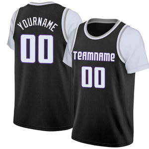 Custom Black White-Purple Classic Tops Casual Fake Sleeve Basketball Jersey