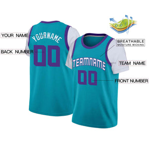 Custom Teal White-Purple Classic Tops Casual Fake Sleeve Basketball Jersey