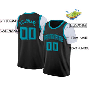 Custom Black Teal-Black Classic Tops Casual Fake Sleeve Basketball Jersey