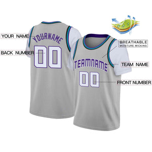 Custom Gray Purple-White Classic Tops Casual Fake Sleeve Basketball Jersey