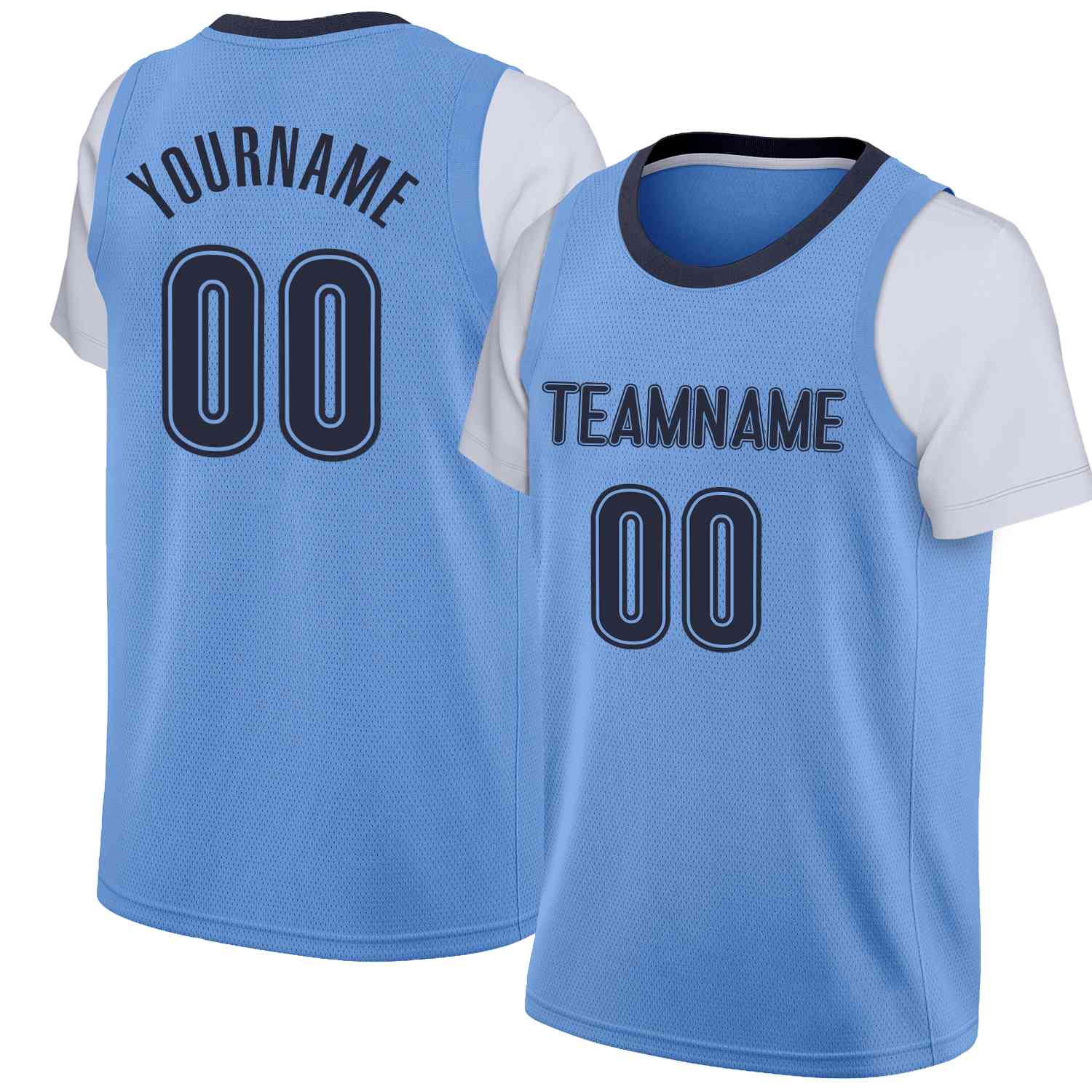 Custom Powder Blue Navy-Powder Blue Classic Tops Casual Fake Sleeve Basketball Jersey