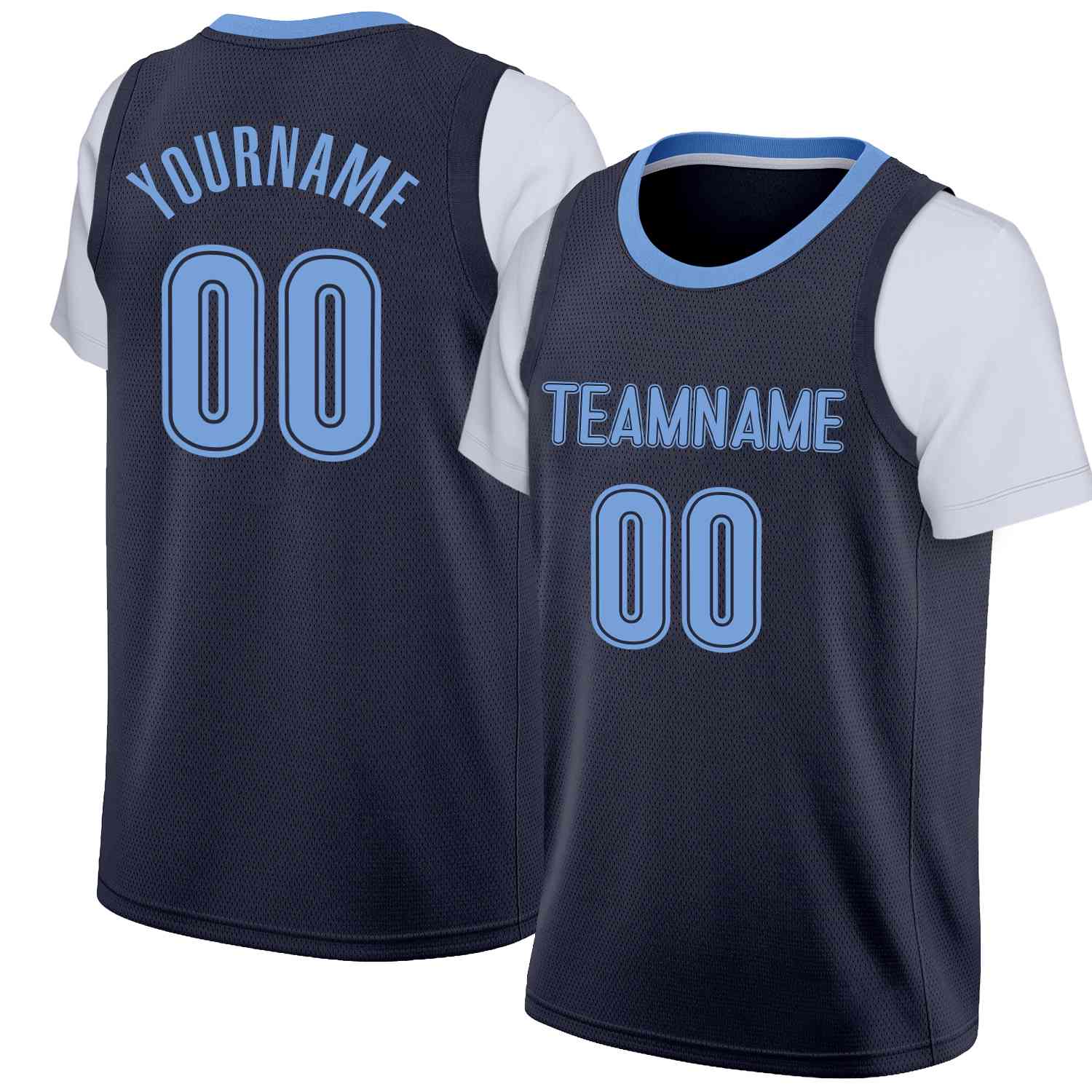 Custom Navy Powder Blue-Navy Classic Tops Casual Fake Sleeve Basketball Jersey