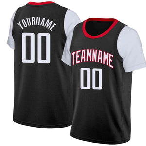 Maillot de basket-ball à fausses manches, haut classique personnalisé noir blanc-rouge, décontracté