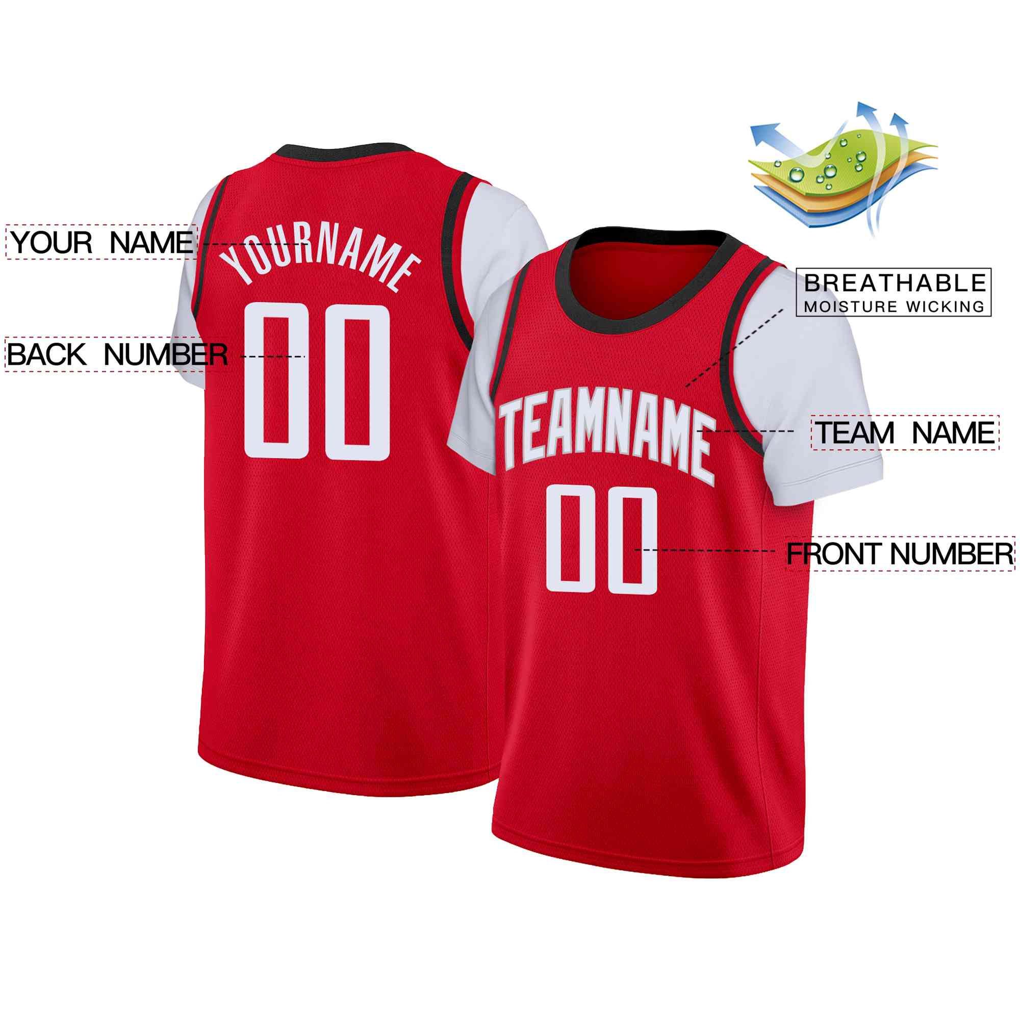 Custom Red White-Gray Classic Tops Casual Fake Sleeve Basketball Jersey