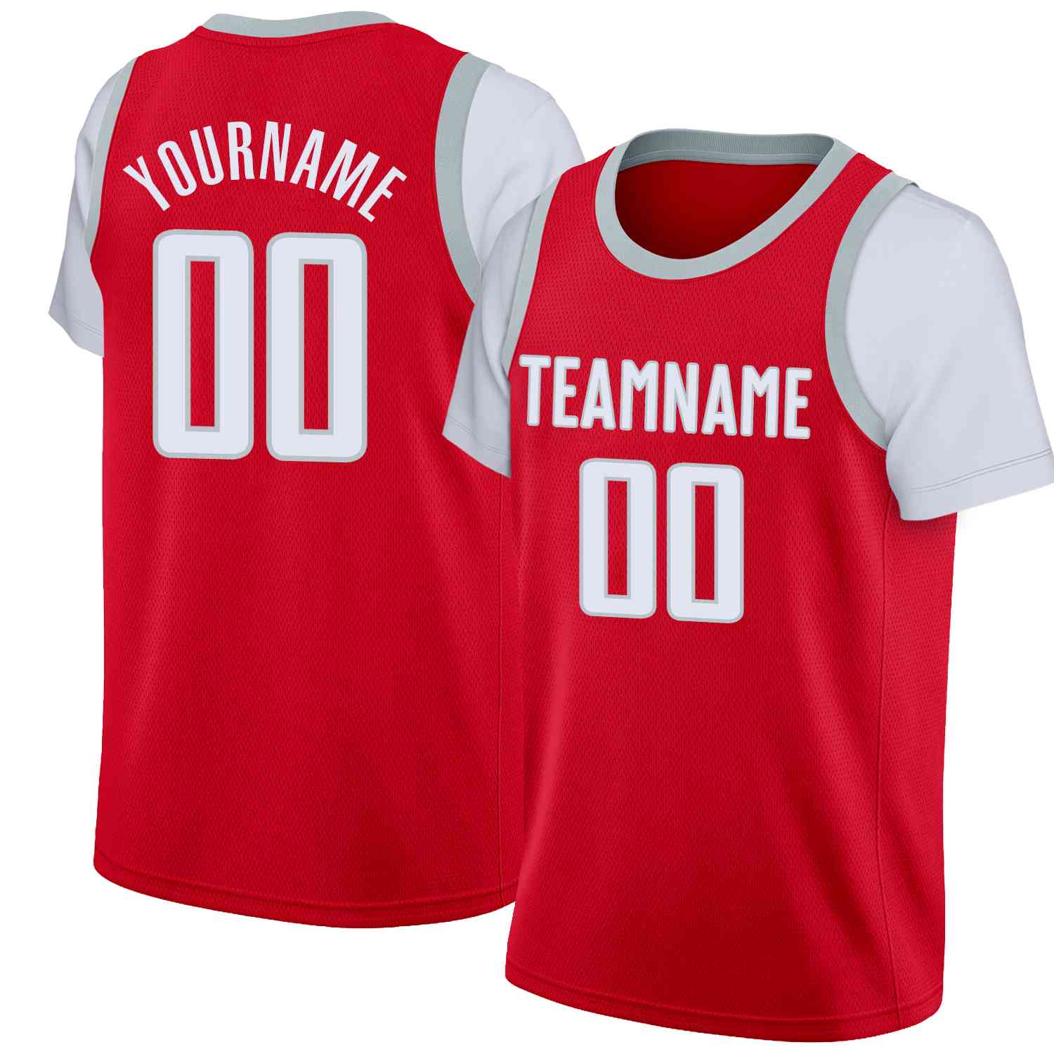 Custom Red White-Gray Classic Tops Casual Fake Sleeve Basketball Jersey