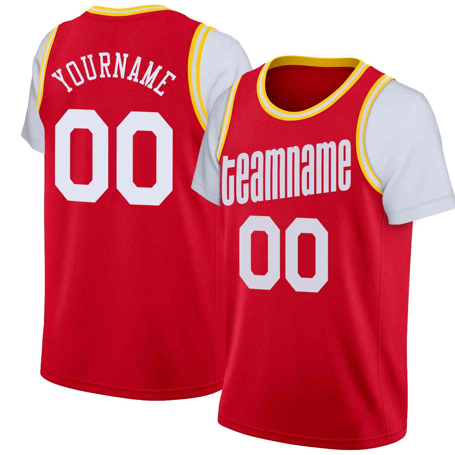 Maillot de basket-ball décontracté à fausses manches, haut classique rouge et blanc personnalisé