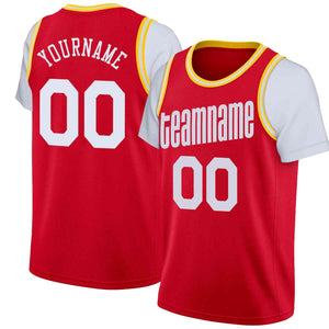 Custom Red White Classic Tops Casual Fake Sleeve Basketball Jersey