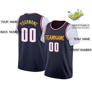 Custom Navy Yellow-Red Classic Tops Casual Fake Sleeve Basketball Jersey