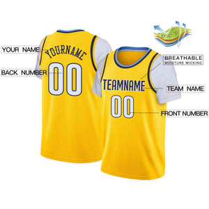 Custom Yellow Navy-White Classic Tops Casual Fake Sleeve Basketball Jersey