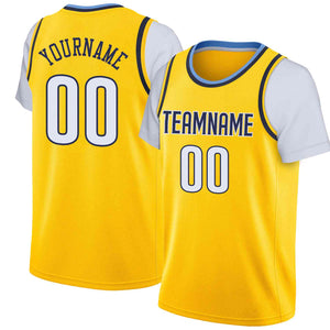 Custom Yellow Navy-White Classic Tops Casual Fake Sleeve Basketball Jersey