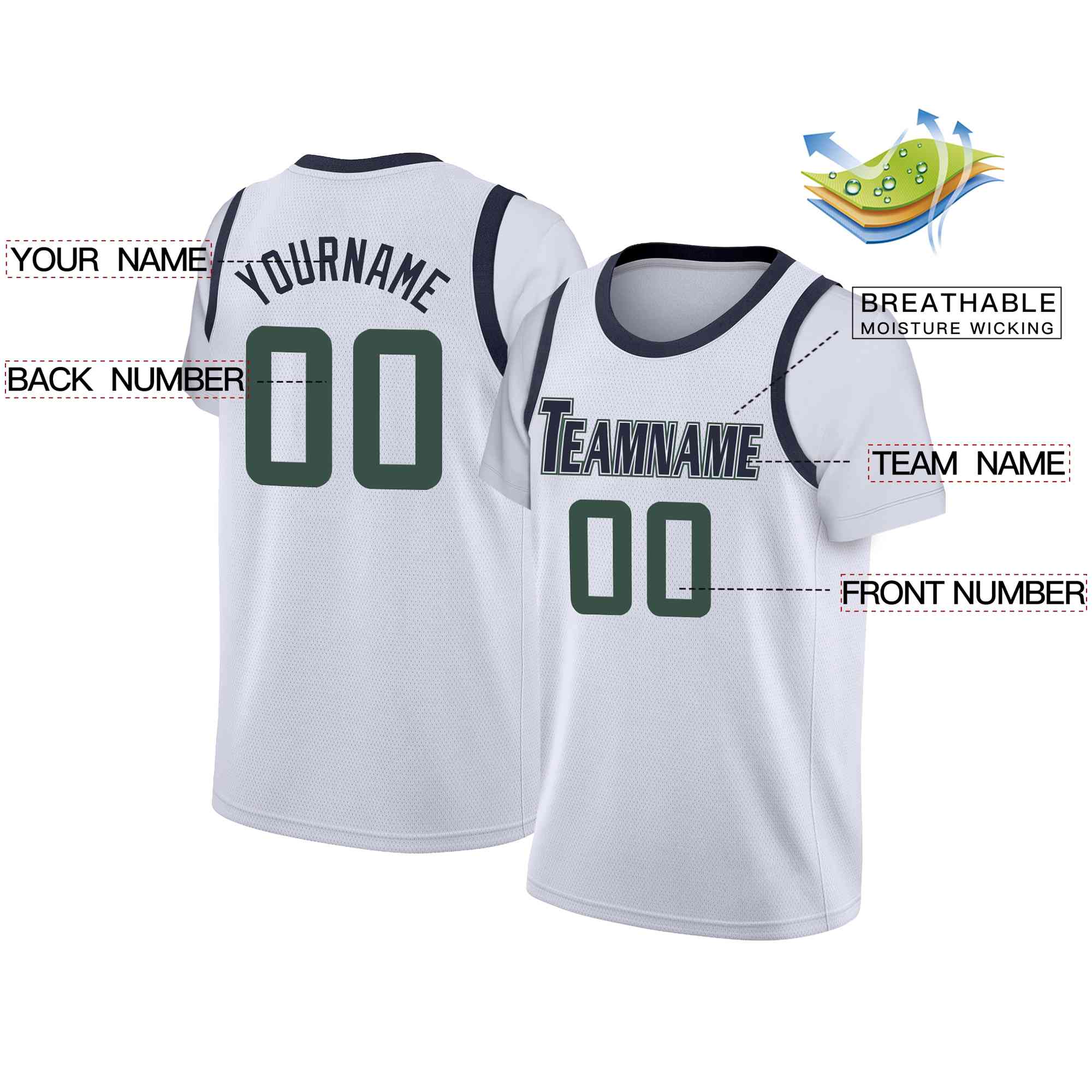 Custom White Navy-White Classic Tops Casual Fake Sleeve Basketball Jersey