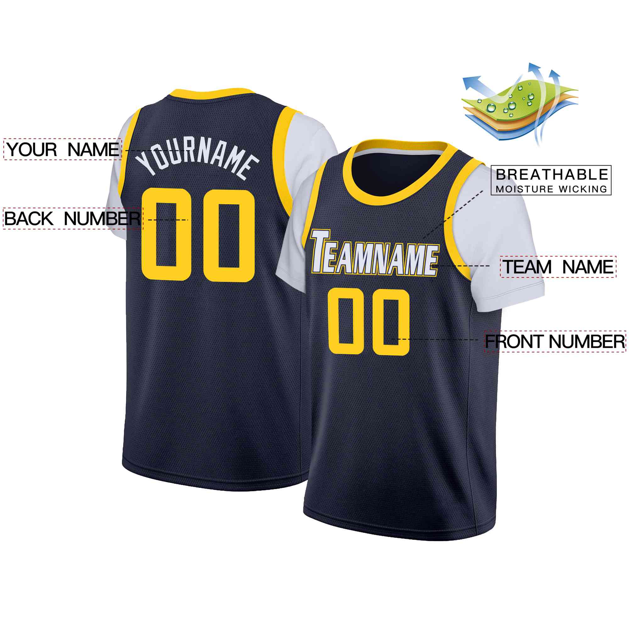 Custom Navy White-Navy Classic Tops Casual Fake Sleeve Basketball Jersey