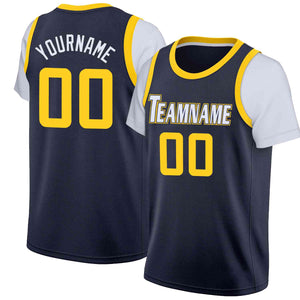 Custom Navy White-Navy Classic Tops Casual Fake Sleeve Basketball Jersey