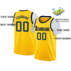 Custom Yellow Navy-Yellow Classic Tops Casual Fake Sleeve Basketball Jersey