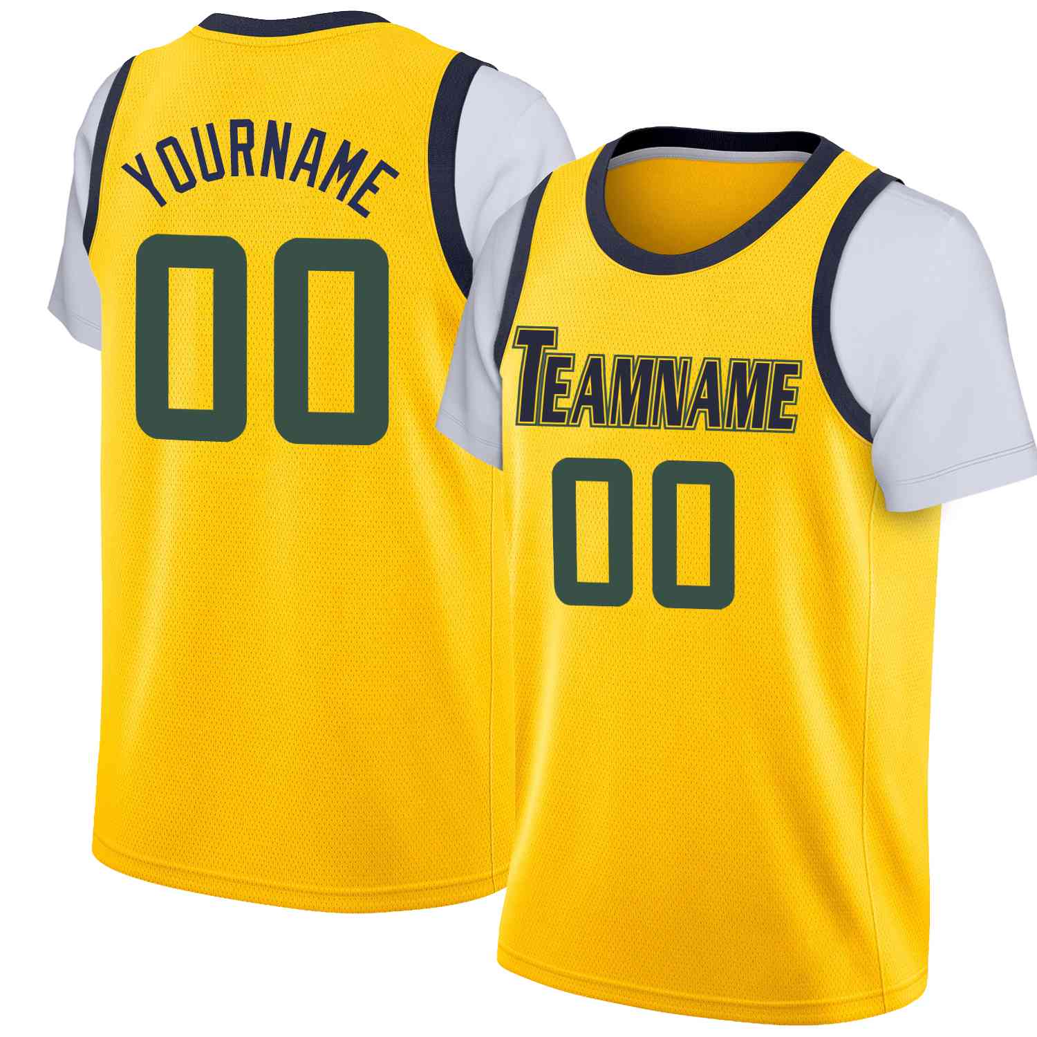 Custom Yellow Navy-Yellow Classic Tops Casual Fake Sleeve Basketball Jersey