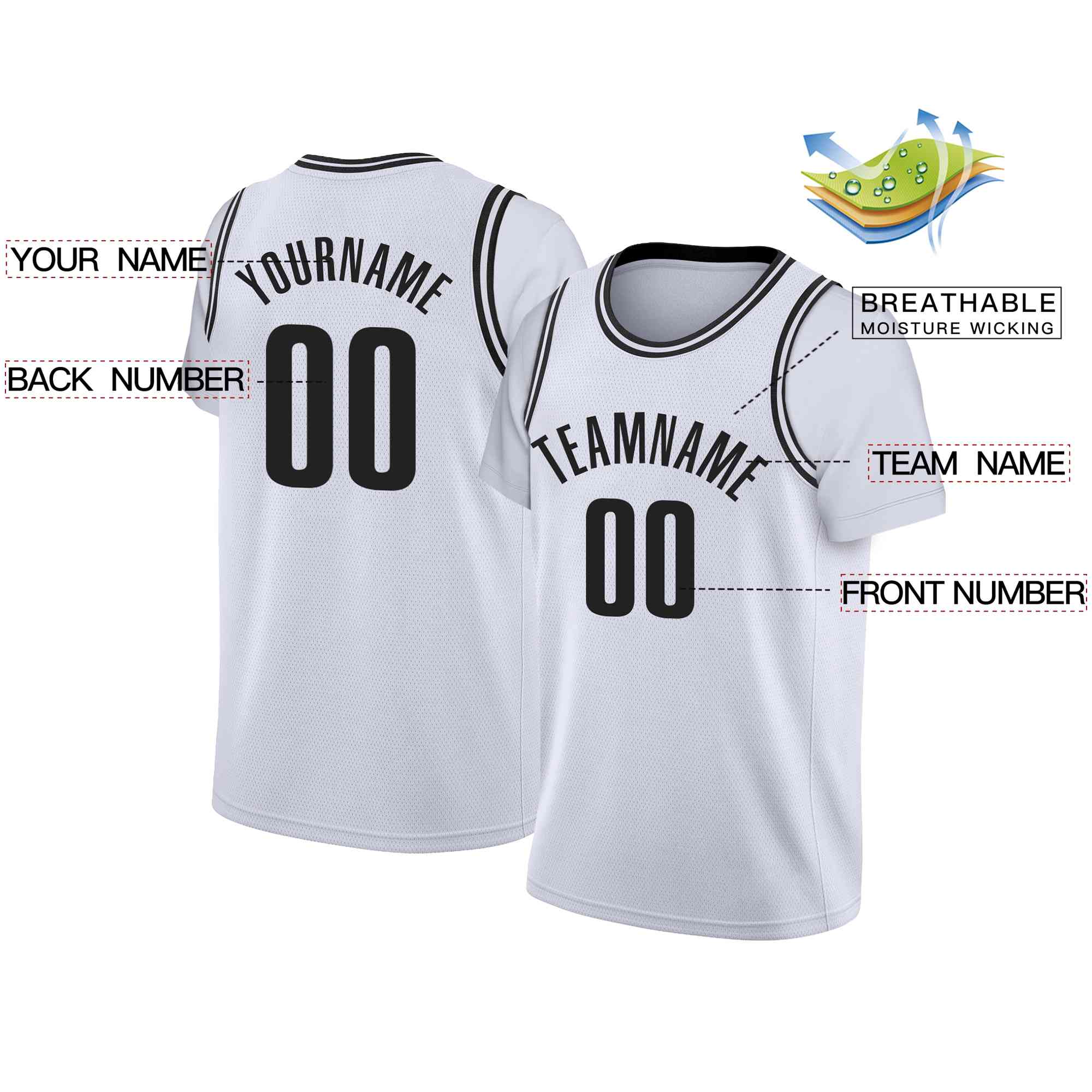 Custom White Black Classic Tops Casual Fake Sleeve Basketball Jersey