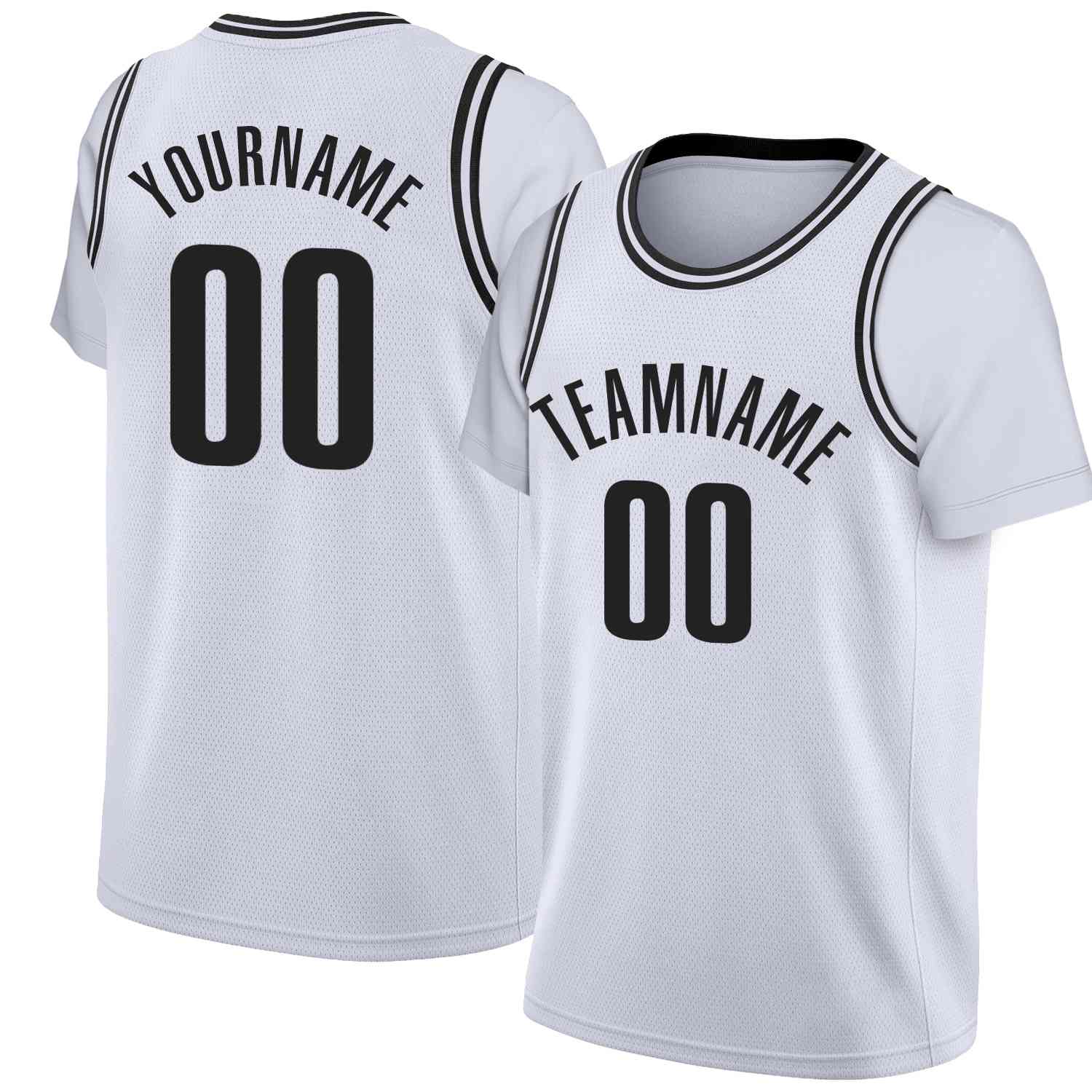 Maillot de basket-ball à fausses manches, personnalisé, blanc et noir, hauts classiques décontractés