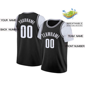 Custom Black White Classic Tops Casual Fake Sleeve Basketball Jersey