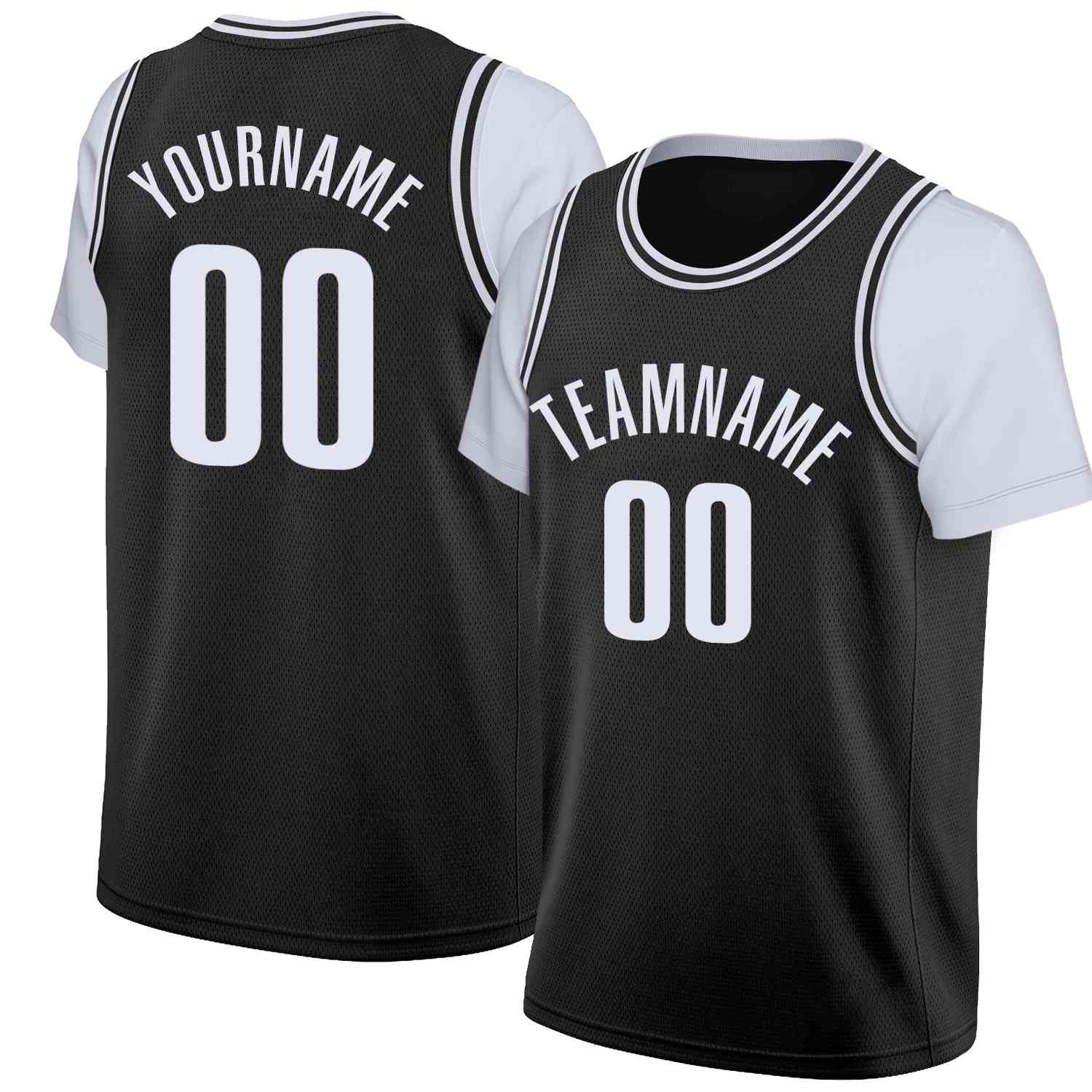 Custom Black White Classic Tops Casual Fake Sleeve Basketball Jersey