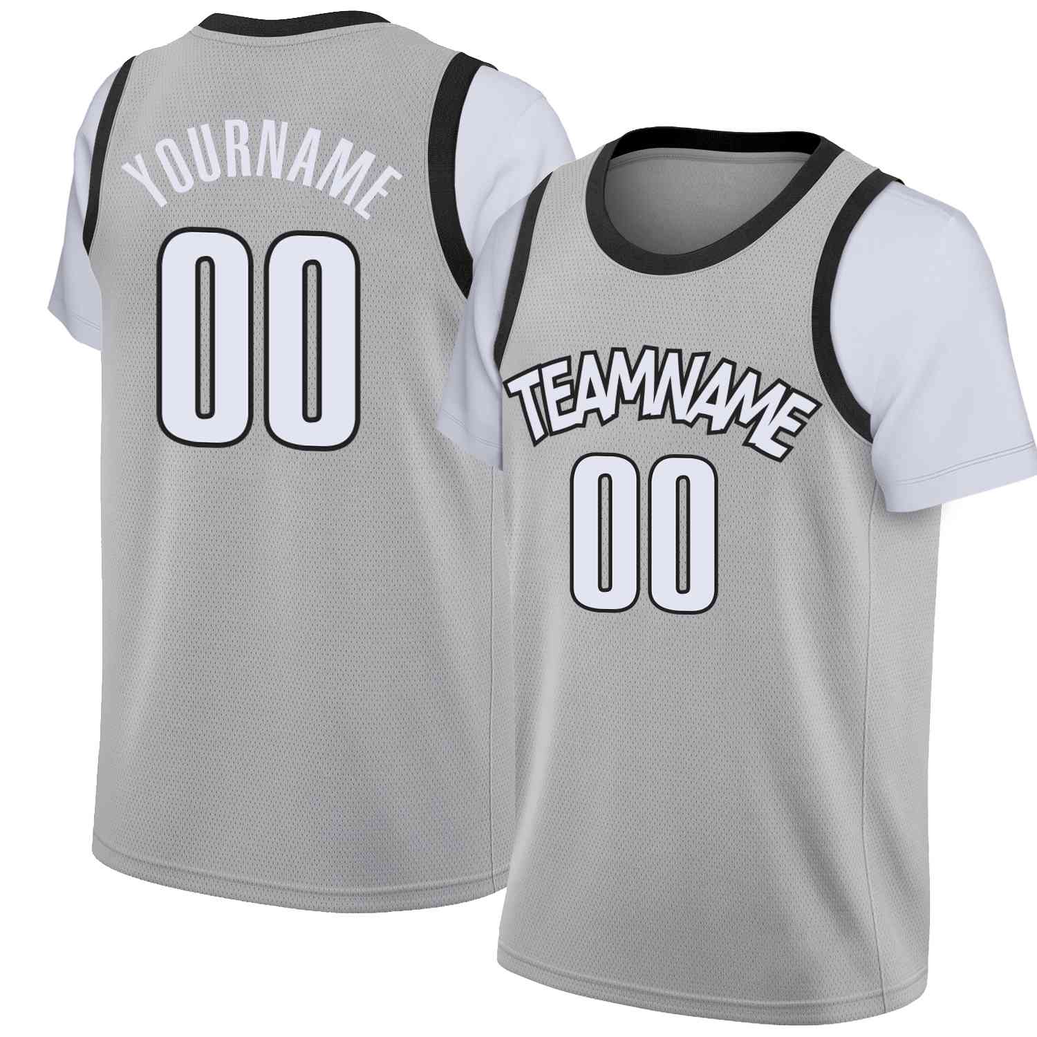 Custom Gray White-Black Classic Tops Casual Fake Sleeve Basketball Jersey