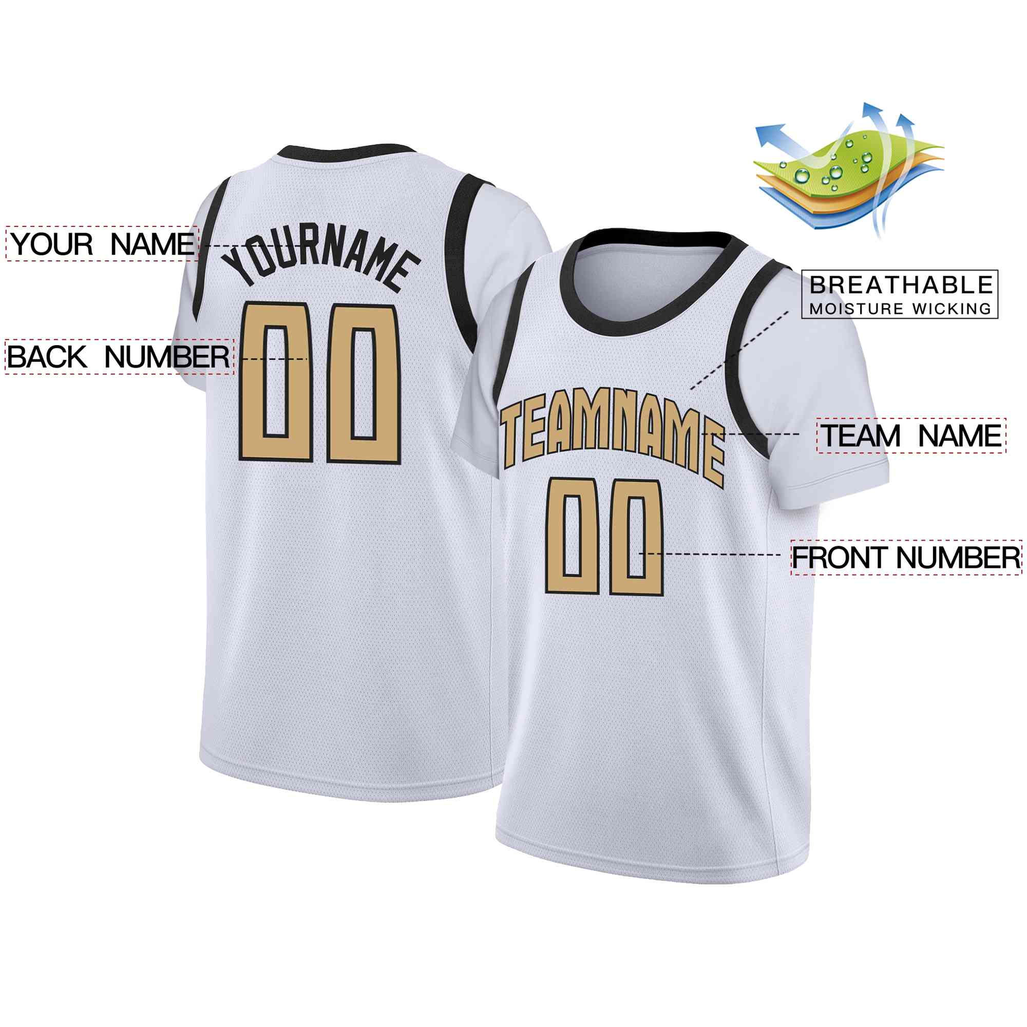 Custom White Old Gold-Black Classic Tops Casual Fake Sleeve Basketball Jersey