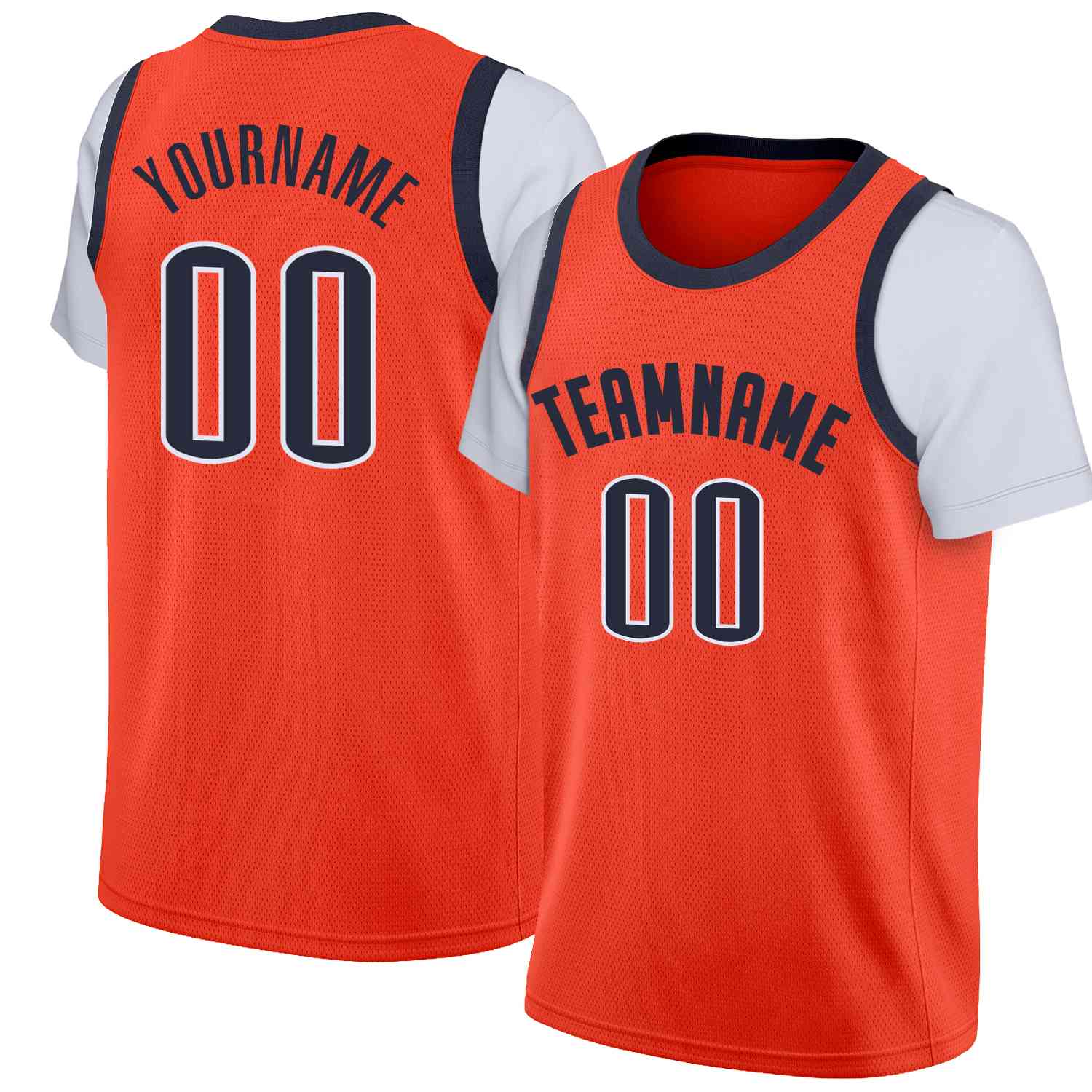 Maillot de basket-ball à fausses manches, haut classique Orange marine personnalisé, décontracté