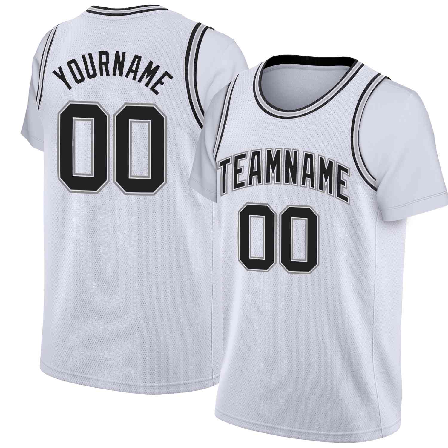 Maillot de basket-ball à fausses manches, personnalisé, blanc, noir et blanc, hauts classiques décontractés