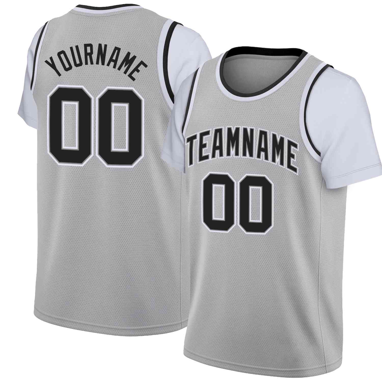 Custom Gray Black-White Classic Tops Casual Fake Sleeve Basketball Jersey