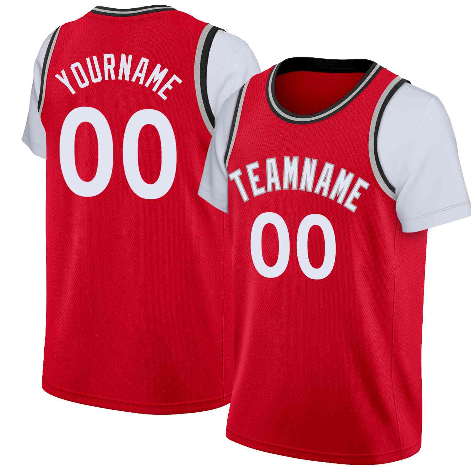 Custom Red White-Gray Classic Tops Casual Fake Sleeve Basketball Jersey