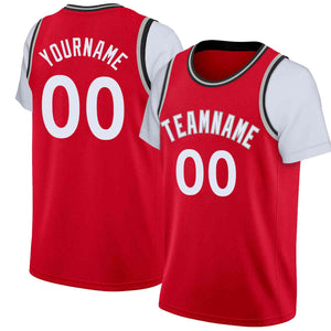 Maillot de basket-ball à fausses manches, haut classique personnalisé rouge blanc-gris, décontracté