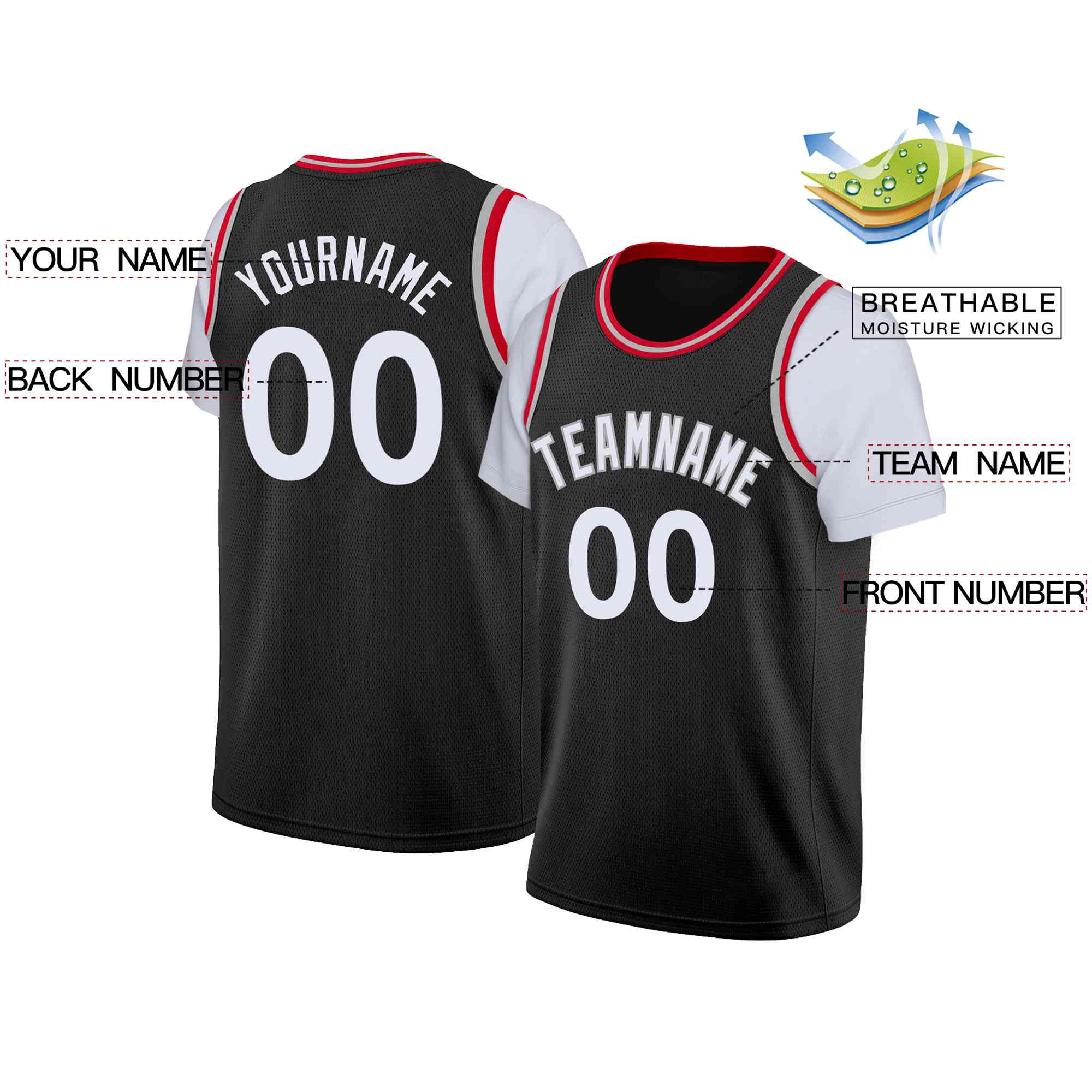 Custom Black White-Gray Classic Tops Casual Fake Sleeve Basketball Jersey