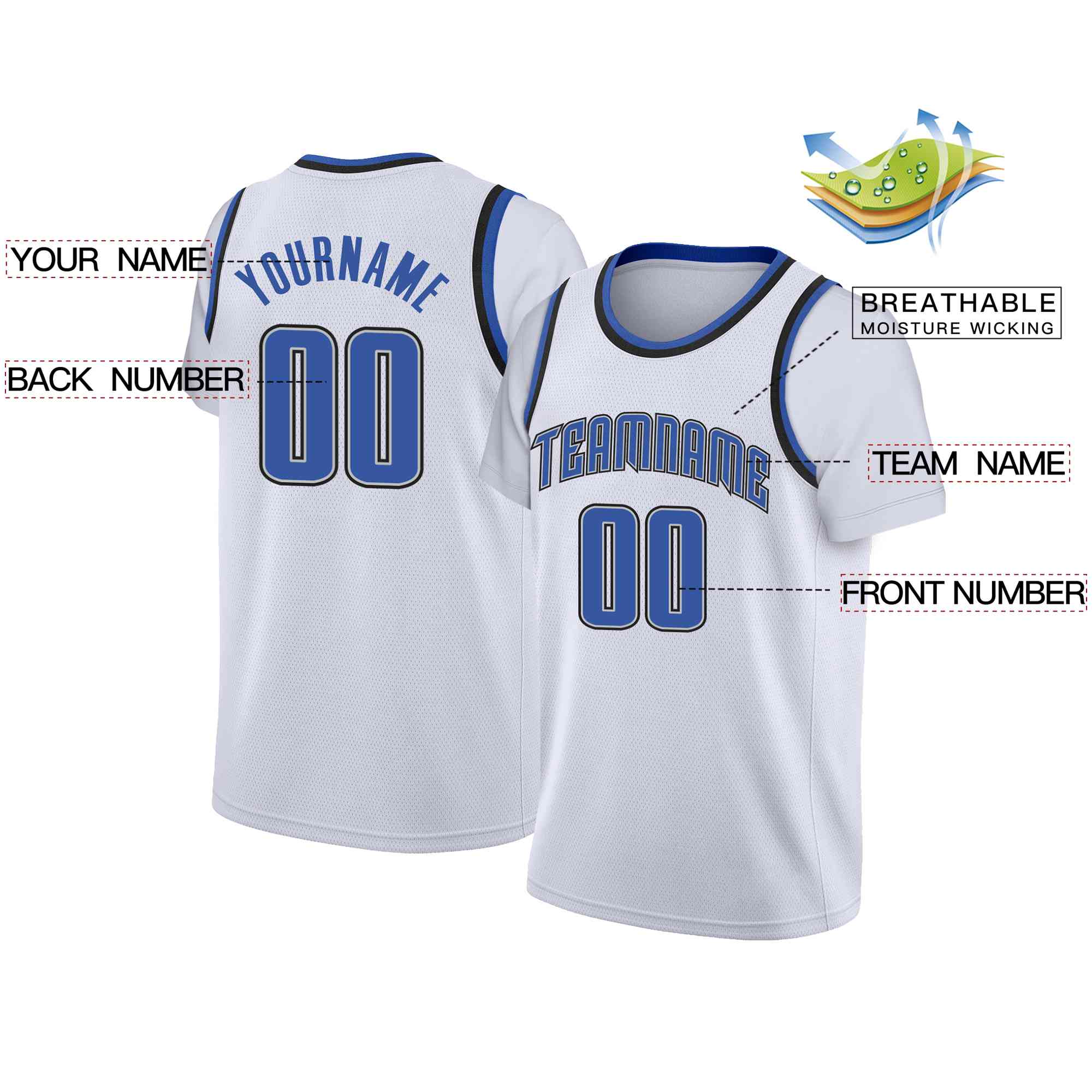 Custom White Powder Blue-Gray Classic Tops Casual Fake Sleeve Basketball Jersey