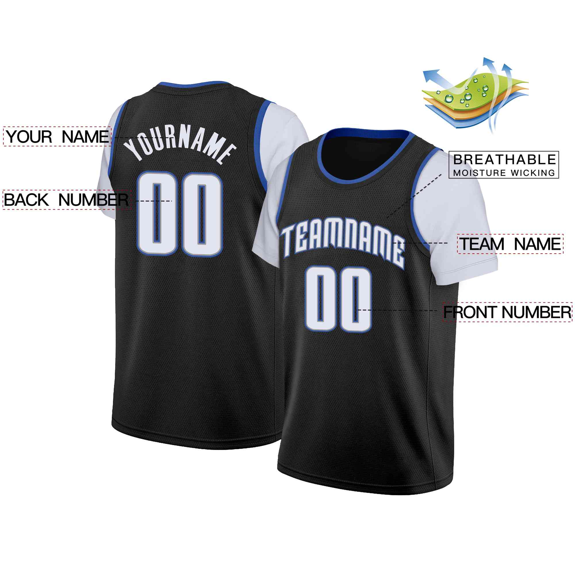 Custom Black White-Gray Classic Tops Casual Fake Sleeve Basketball Jersey