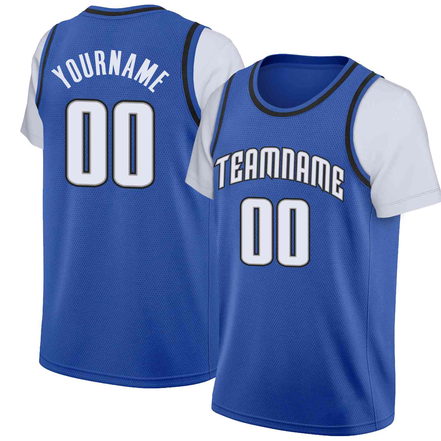 Custom Royal White-Gray Classic Tops Casual Fake Sleeve Basketball Jersey