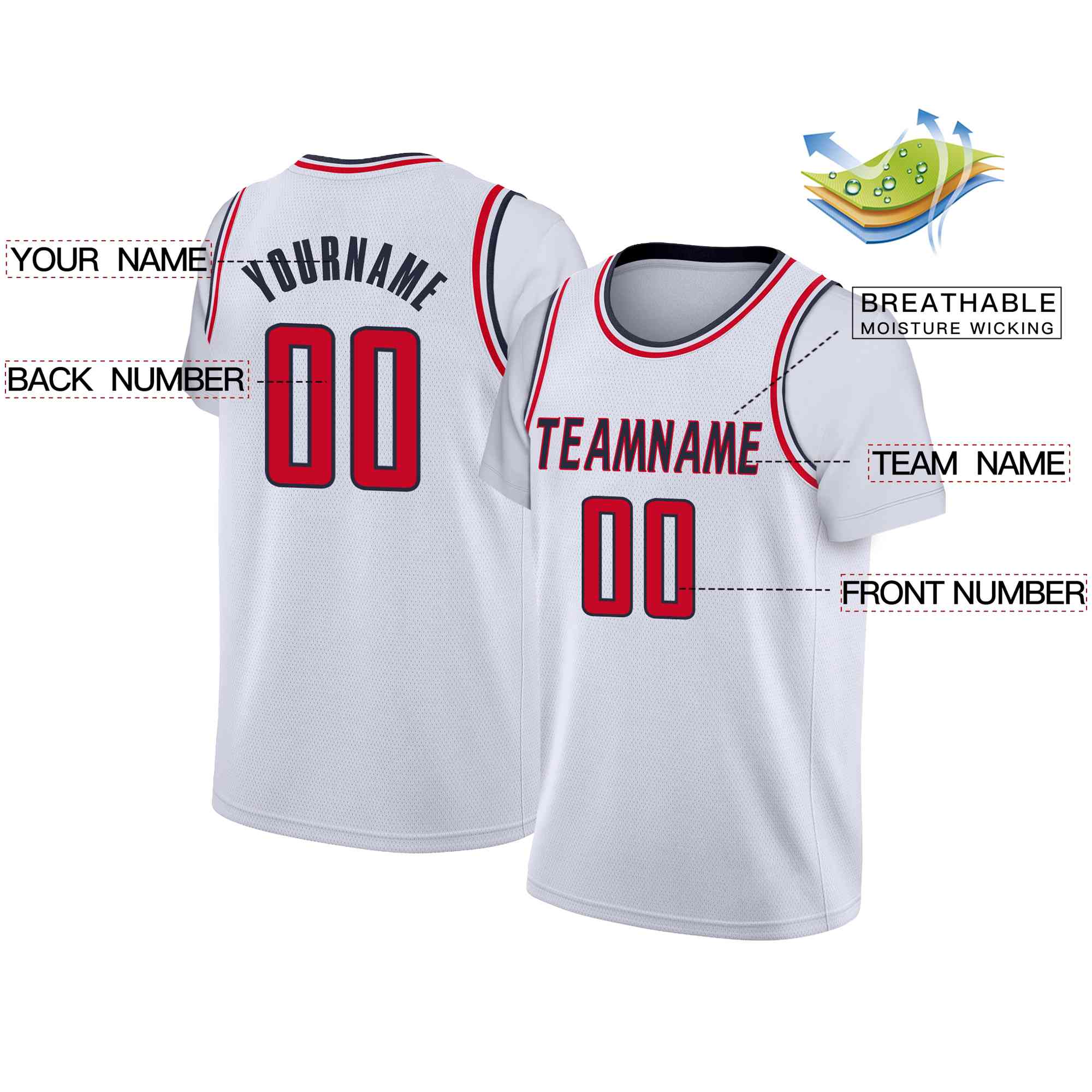 Custom White Black-Red Classic Tops Casual Fake Sleeve Basketball Jersey