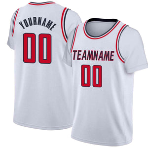 Maillot de basket-ball à fausses manches, haut classique personnalisé blanc noir-rouge, décontracté