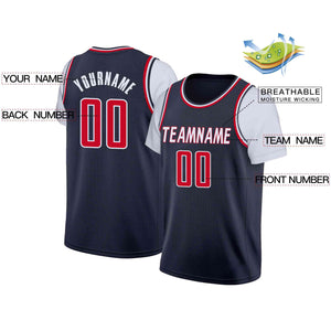 Custom Navy White-Red Classic Tops Casual Fake Sleeve Basketball Jersey