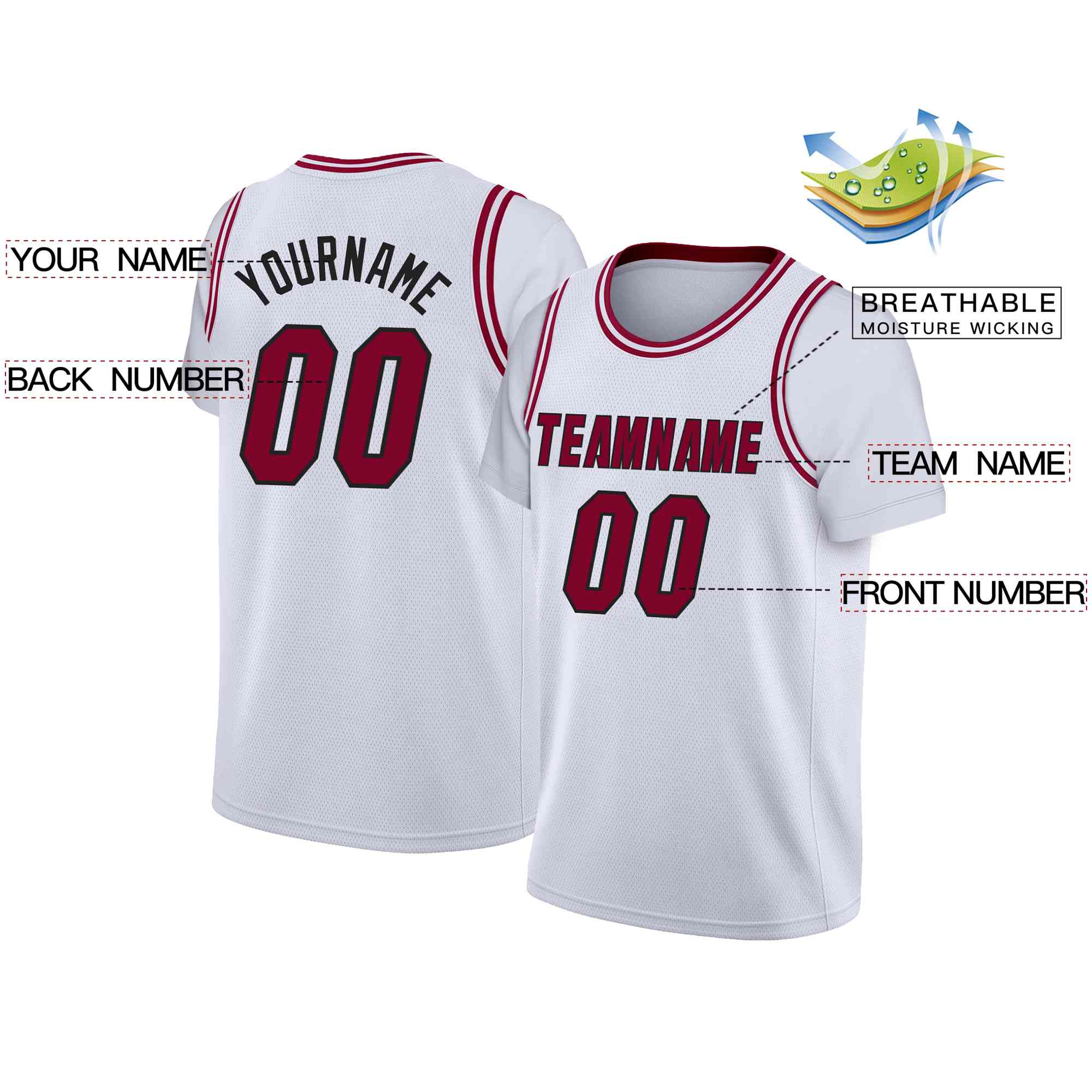 Custom White Maroon-Black Classic Tops Casual Fake Sleeve Basketball Jersey