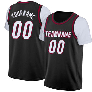 Custom Black White-Maroon Classic Tops Casual Fake Sleeve Basketball Jersey