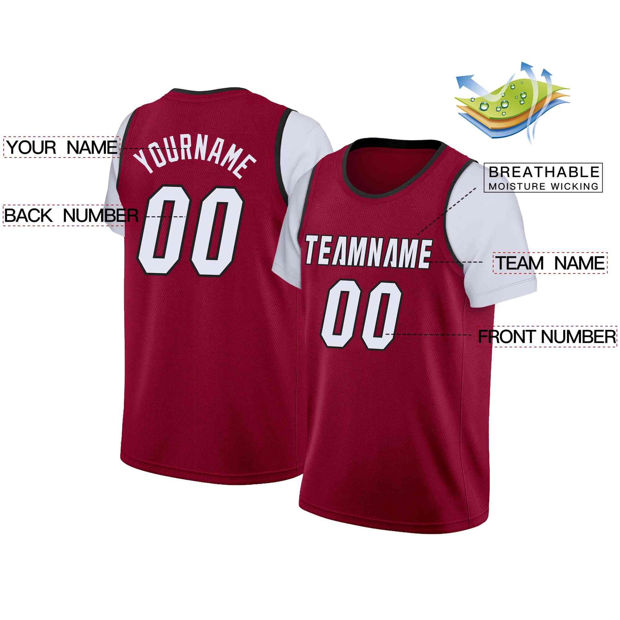 Maillot de basket-ball personnalisé à fausses manches, haut classique marron blanc-noir personnalisé