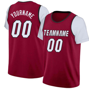 Custom Maroon White-Black Classic Tops Casual Fake Sleeve Basketball Jersey