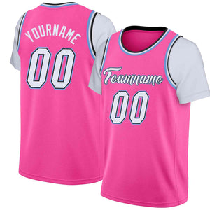 Custom Pink White-Black Classic Tops Casual Fake Sleeve Basketball Jersey